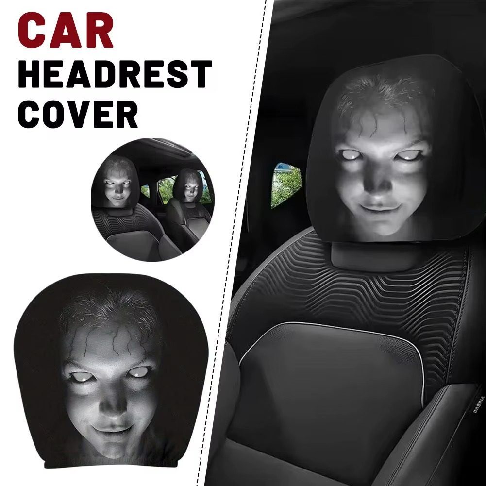 Close-up of demon-face cover on seat