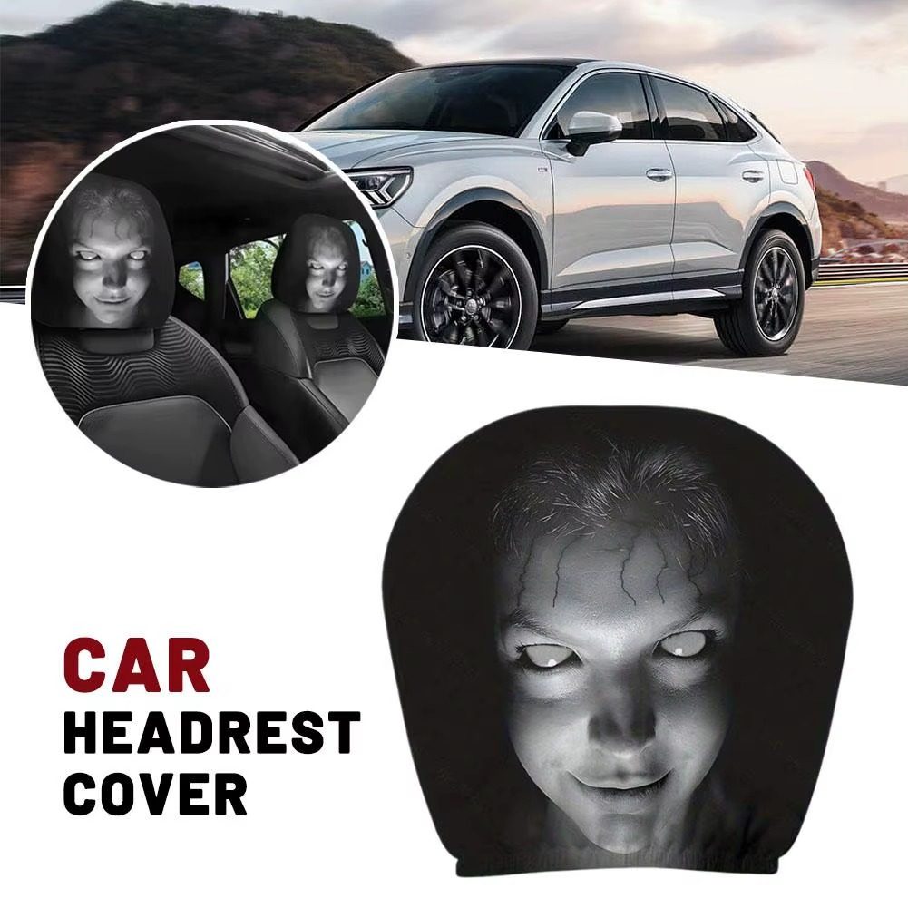 SUV with horror face headrest covers